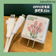 Hot Sale · OPPO Charger Protective Case opporeno6 Mobile Phone Charger Head reno5pro/reno4se/findx3pro/r17/a9 Data Cable 65w Tulip Transparent Protective Case Cute