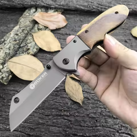 Boker DA104 Tactical Pocket Folding Knife 5Cr13Mov Tanto Blade Wooden Handle Outdoor Survival Tool C