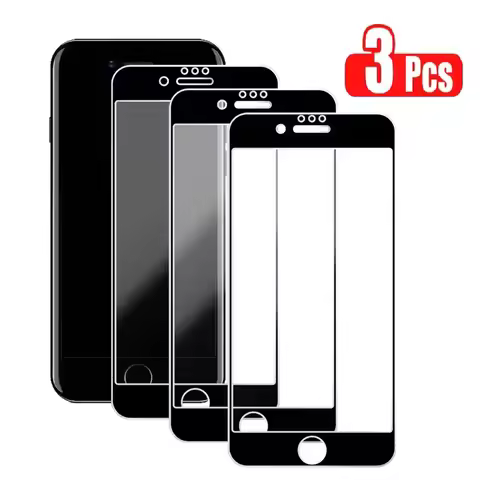 3Pcs Black Screen Protector On The For iPhone 7 8 6 6S Plus Tempered Glass