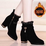 FB9 Fashion Autumn Women Ankle Boots Chunky High Heels Round Toe Rhinestone Ladies Short Boot Shoes