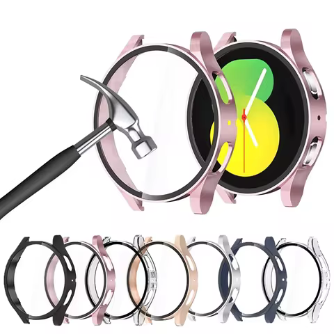for Samsung Galaxy 4 5 6 7 44mm 40mm tempered glass+PC fully covered protective watch case, shock an