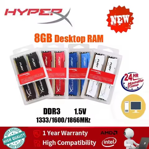 DDR3 Memory Hyperx 2PCS 8GB 16GB DDR3 RAM Desktop DIMM 1333/1600/1866MHz 240Pin 1.35V/1.5V RAM PC3- 