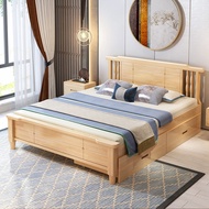 {Sg Sales} Hdb Bed Frame with Drawers Double Bed Frame Wooden Bed Queen King Bed Folid Wood Bed Modern Minimalist 1.5 M 1.8 M Bedroom Wood Bed Rental Room Economical Single Bed