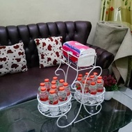 Standing Rak wadah Air Minum Tisu Besi Meja Tamu - Rak Tempat minuman kemasan Aqua Gelas Botol Lebaran