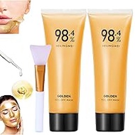Gold Peel Off Mask, 98.4% Golden Collagen Face with Mask Brush, 24K Golden Peel Off Mask, Anti-Ageing Blackhead Remover Mask for Deep Cleansing, Reduces Fine Lines and Wrinkles (2 Sticks)