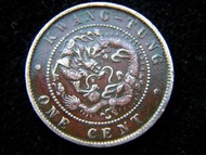 清朝廣東銅元-1900年(光緒廿六年)大清國廣東省光緒元寶遊龍戲珠百枚當一圓銅幣(清朝首款銅元)