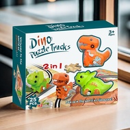 <Track Puzzle> Cross-border 2 in 1 Dinosaur Toy Gift Children's DIY Scene Building Puzzle Track Car 