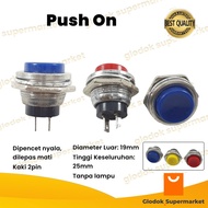 TOMBOL Push On Switch Iron Body 2 Pin Switch 2pin Button 2 Legs