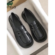 A-6💚Cartelo Crocodile（CARTELO）Brand Leather Black Leather Shoes Female British2024Spring and Autumn New Flat Shoes Versa