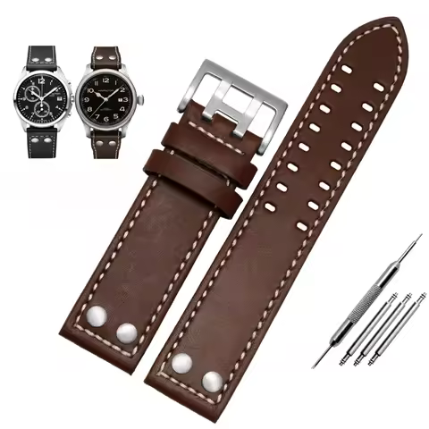 Genuine Leather Watchband for Hamilton Khaki Aviation Field Series Men's Watch Band Bracelte with Ri