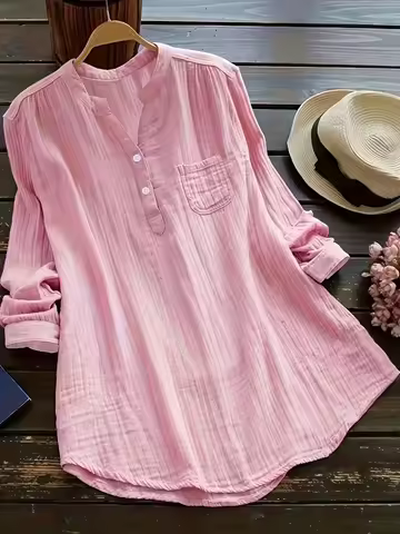 Plus Size 1XL-5XL Women's Casual Lapel Shirt Solid Color Long Sleeved Shirt Fashion Button Up Shirt
