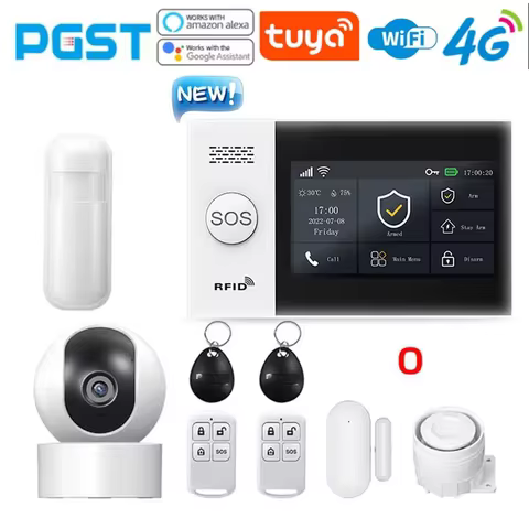 PGST PG-107 4G Tuya Wireless Home Alarm System WIFI GSM With Motion Detector Sensor Security Camera 