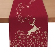 1/3/5/7pcs Merry Christmas Red Minimalist Reindeer & Snowflake Silhouette Print Table Runner Set, 10