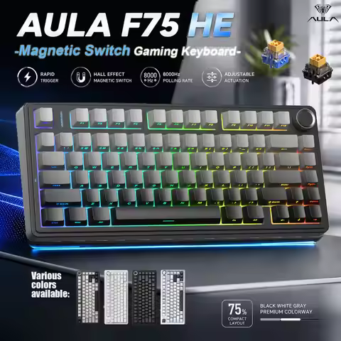 AULA F75 HE Mechanical Keyboard Magnetic Switch 75% 80 Keycaps 8K Polling Rate Tri-mode RGB Hot Swap