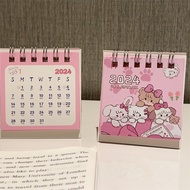 [Alex Do] Hot Sale 2024 Cartoon Pink Cat Desk Calendar Mini Cute Standing Flip Desktop Calendar Small Daily Planning Monthly Calendar For Home
