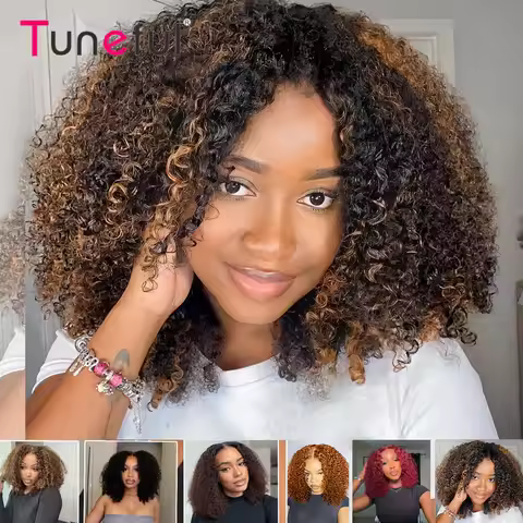10A 6x5 Glueless Lace Human Hair Wigs Ready To Wear And Go Short Curly Ombre Highlights Brown Blonde