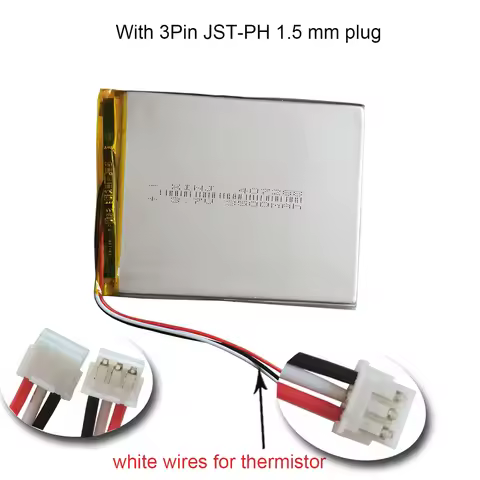 3.7V 3500mAh 12.95Wh Rechargeable Thermistor Polymer Lipo Li Lithium Battery 407288 JST 3pin 1.5/ 2.