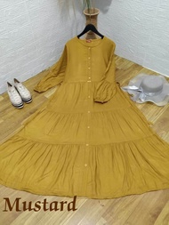 Gamis Rayon twill polos rempel 3 susun terbaru bahan rayon twill premium