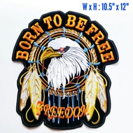 หายากพร้อมส่ง ตัวรีดติดหลังเสื้อบิ๊กไบค์ขนาดใหญ่ 10.5x12 นิ้ว LARGE FREEDOM EAGLE DREAM CATCHER BORN TO BE FREE Harley Davidson RIDER BIKER CLUB MC IRON ON JACKET PATCH