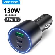 Vention 130W Car Charger USB Type C QC 4.0 PPS PD 30W Fast Charging USB C Car Phone Charger