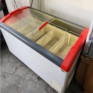 大金餐飲設備~~~中古丹麥4.3尺圓弧形對拉冰櫃/玻璃冷凍展示櫃/約350L/冰淇淋展示櫃/丹麥冷凍櫃/弧型玻璃對拉冰櫃