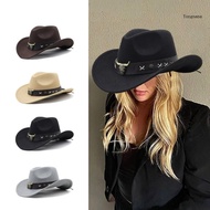 【CH*】 Vintage Country Western Fedora Hat Cowgirl Hat Leathers Band Cowgirl Hat for Party Photo Props