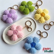 Puffy Flower Crochet Keychain Handmade Handmade Crochet Flower Keychain/