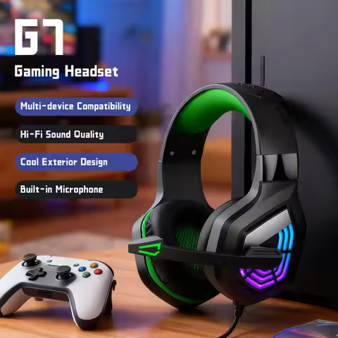 G7 Gaming Headset With Noise-cancelling Mic Surround Sound Wired LED Lights For Gamers Stereo SVirtu