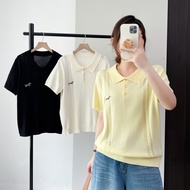 Plus Size XL-4XL Women's Oversized Beige Knitted Polo Shirt