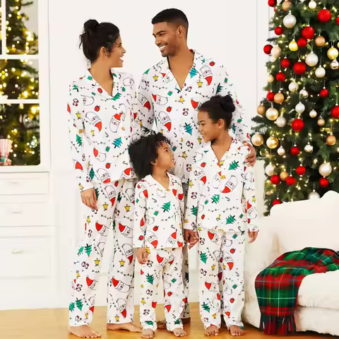 PatPat Christmas Colorful Graphic Print Long Sleeve Pants Pajama Family Set