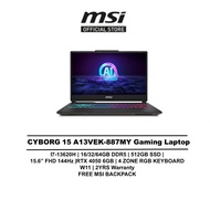 MSI Cyborg 15 AI GAMING LAPTOP (i7-13620H/16GB/512GB/15.6 FHD 144HZ/RTX 4050 6GB/RGB KEY/W11/BAG/2YR