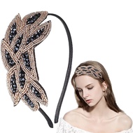 Flapper Headband, Vintage 1920s Accessories for Women Crystal Headband Flapper Headpiece with Black 