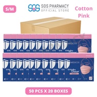 MEDICOS Slim Fit Size S/M 165 HydroCharge 4ply Surgical Face Mask Cotton Pink (50's x 20 Boxes) - 1 Carton