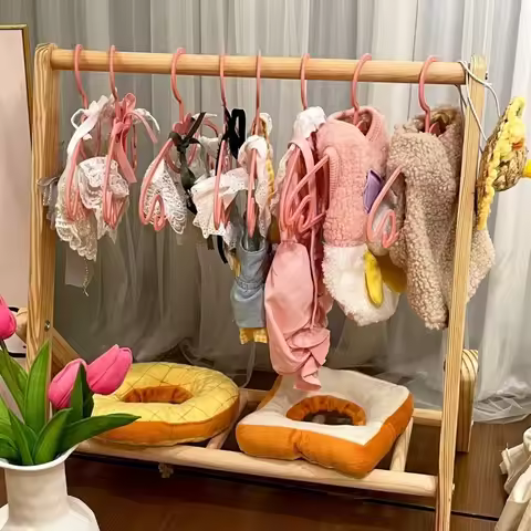 Pet floor hanger dog wardrobe solid wood puppy cat wardrobe coat rack dog hanger small clothes stora