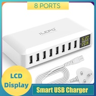 8 Ports Smart USB Charger 50W 8A Multi Port USB Hub LCD Display Fast Charging Wall Charger Power Ada