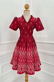 N608 สีชมพู ชุดเดรสผ้าทอ คอปก แบบใหม่ล่าสุด พร้อมส่ง S-M-L-XL-2Xl N608✨ ชุดเดรสผ้าทอคอปกแต่งกระดุมปั