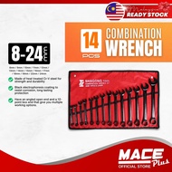 8PCS/14PCS 8-24mm Black Chrome Vanadium Combination Wrench Spanner Set Tools CRV Heavy Duty 6-point 