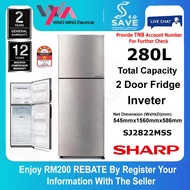 [ Save 4.0 ] Sharp 280L Folio Refrigerator 2 Door/Peti Ais 2 Pintu Inverter (SJ2822MSS) Peti Sejuk/F