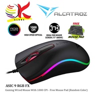 ALCATROZ ASIC 9 RGB FX GAMING WIRED MOUSE 1000 CPI / RGB LIGHT OPTICAL MOUSE - FREE MOUSE PAD ( RANDOM COLOR )