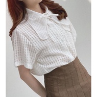 DL8 Weaving SUNNY BOY SHIRT dressylismm Long Collar There Is A Tie Detail At The Neck.