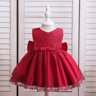 Red Christmas Dress Kids Lace Tutu Birthday Anniversary Big Bow Lovely Princess Dress
