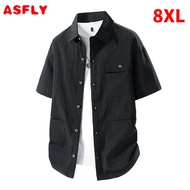 ASFLY Summer Shirts for Men Big Size 6XL 7XL 8XL Breathable Business Formal Shirt Male Short Sleeve 