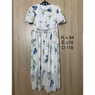 Floral silk dress with puff sleeves and tie waist (D79)
