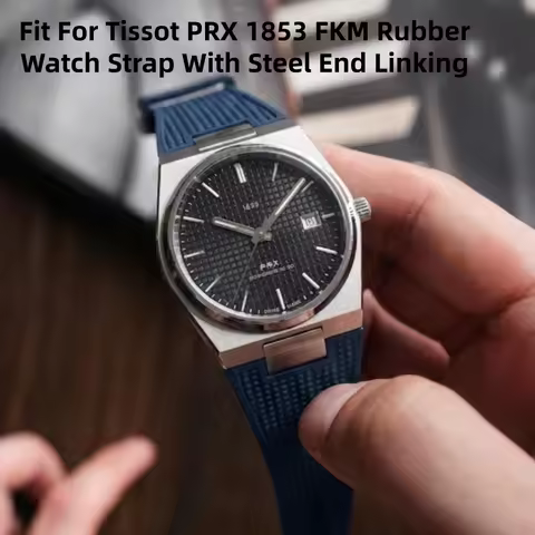 12mm Fit For Tissot PRX 1853 FKM Rubber Strap With Steel End Linking Quick Release Bar Waterproof Sw