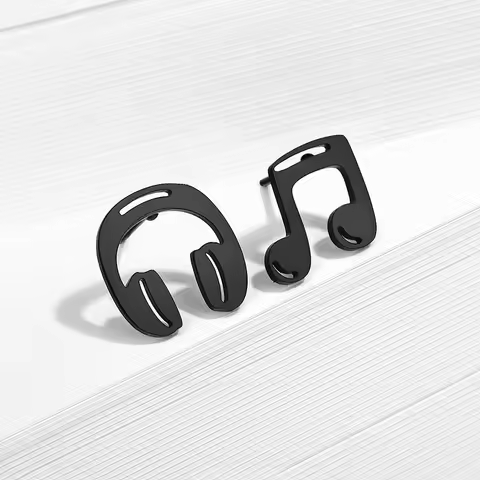 Rock's Music Earrings for Women Men Stainless Steel Fashion Headset Note Studs Male Punk Hip Hop Bla