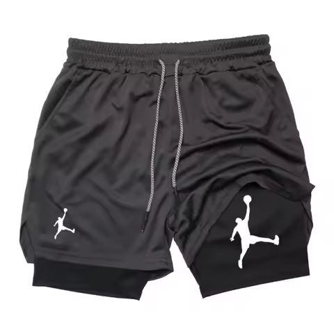 Men's fitness sports shorts 2-in-1 pocket fitness shorts quick-drying breathable running double-laye