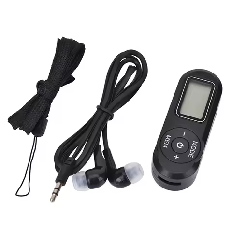 Portable Mini FM Radio Digital Display FM Receiver Retro FM Player Style DSP with Headphones Lanyard