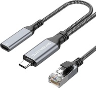 USB C to Ethernet Cable ＆ Female Charging 6.6 FT, USB-C Female 60W PD & Gigabit LAN Two in One, Type