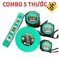 Combo of 5 measuring tape rolls, GF tape measure with 1 30m tape measure + 1 nivo 200mm level ruler 
