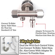 2 WAY STAINLESS STEEL ANGLE VALVE FOR BIDET SPRAY, TAP AND FLEXIBLE HOSE